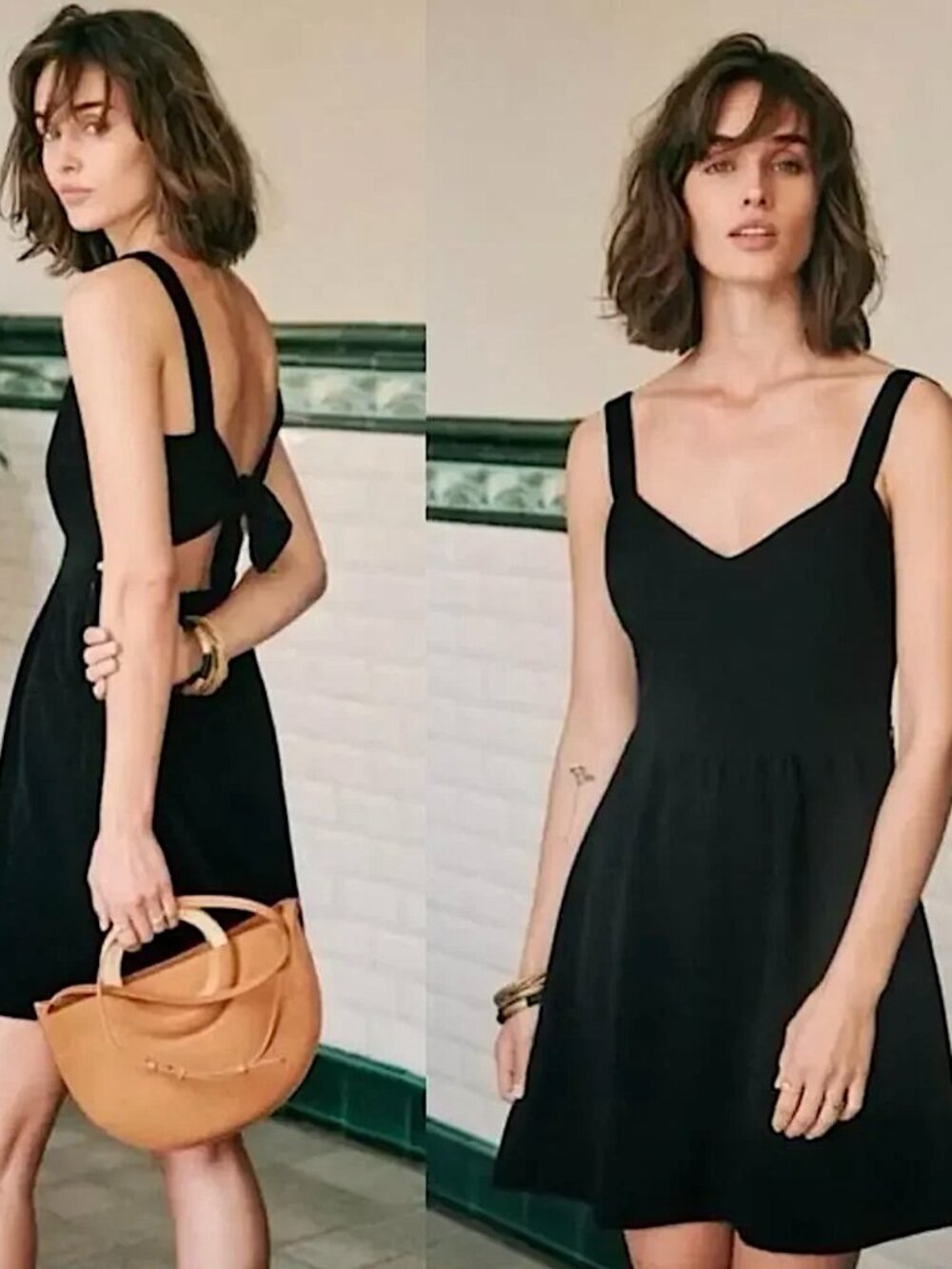 Sézane Dorina Tie-Back Dress V-Neck Sleeveless Cutout Stretch Paris Black